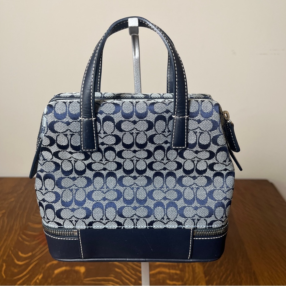 Coach Rare Y2K Early 2000’s Navy and Gray Signature Mini Top Handle Satchel - Picture 2 of 12